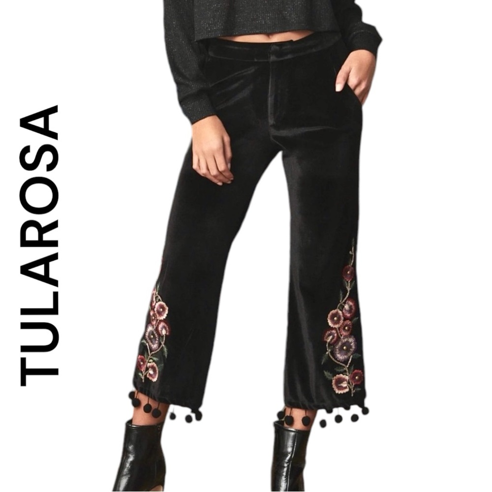 TULAROSA HUNTINGTON BLACK VELVET EMBROIDERED PANT NEW WITH TAGS SIZE S